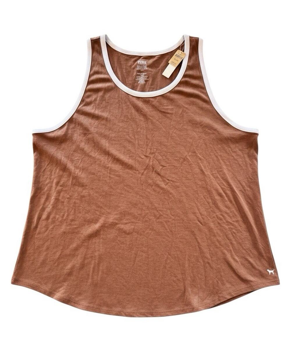 NWT Victoria’s Secret PINK Women’s XXL Brown/White Racerback Tank Logo